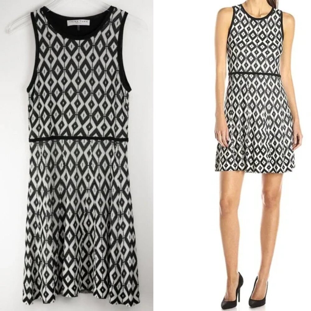 Trina Turk Huxley Sweater DressKnit Graphic Print Jacquard Mini Black Medium